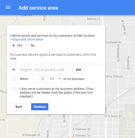 google my business add service area
